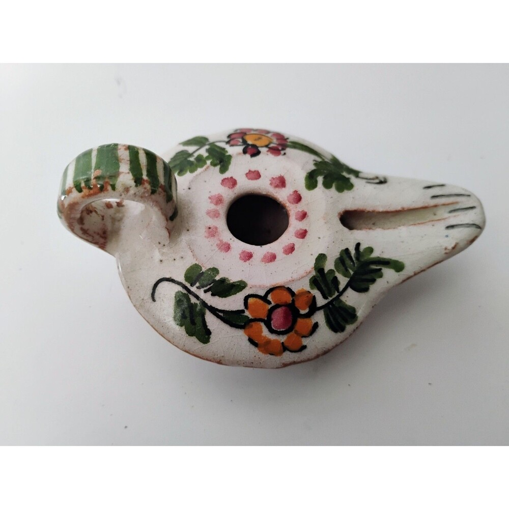 Vtg Skyros Greek Art Pottery Candle Holder Hand Painted Oil Lamp Shape Signed